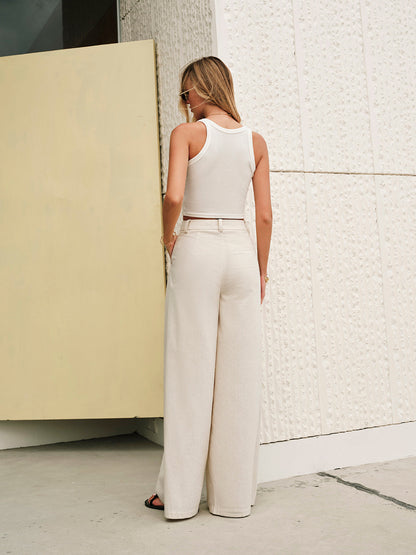 Cotton & Linen Mid-Waist Pants