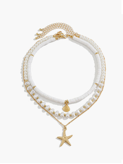 Pearl & Shell Layered Necklace With Starfish Pendant