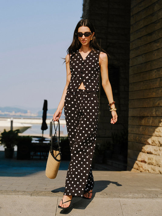 Cotton Polka Dot Vest With Pants Set