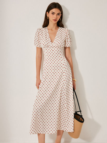 Polka Dot Puff Sleeve Dress
