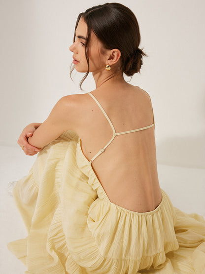Pleated Backless Tiered Cami Dress