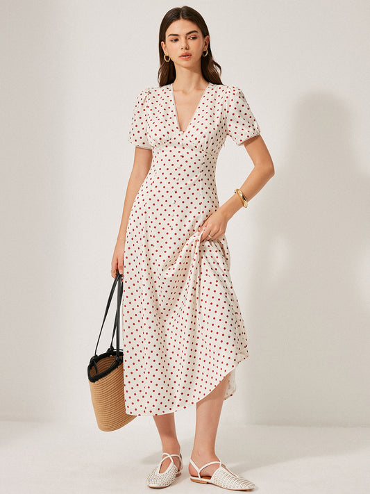 Polka Dot Puff Sleeve Dress