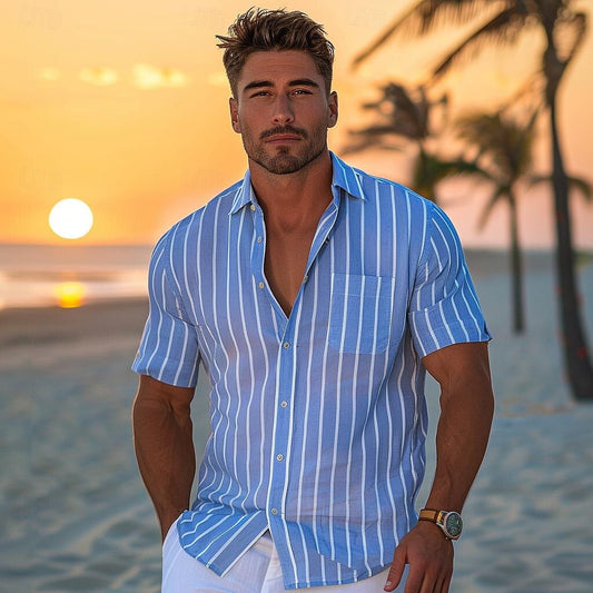 100% Cotton Stripe Turndown Collar Casual Shirt
